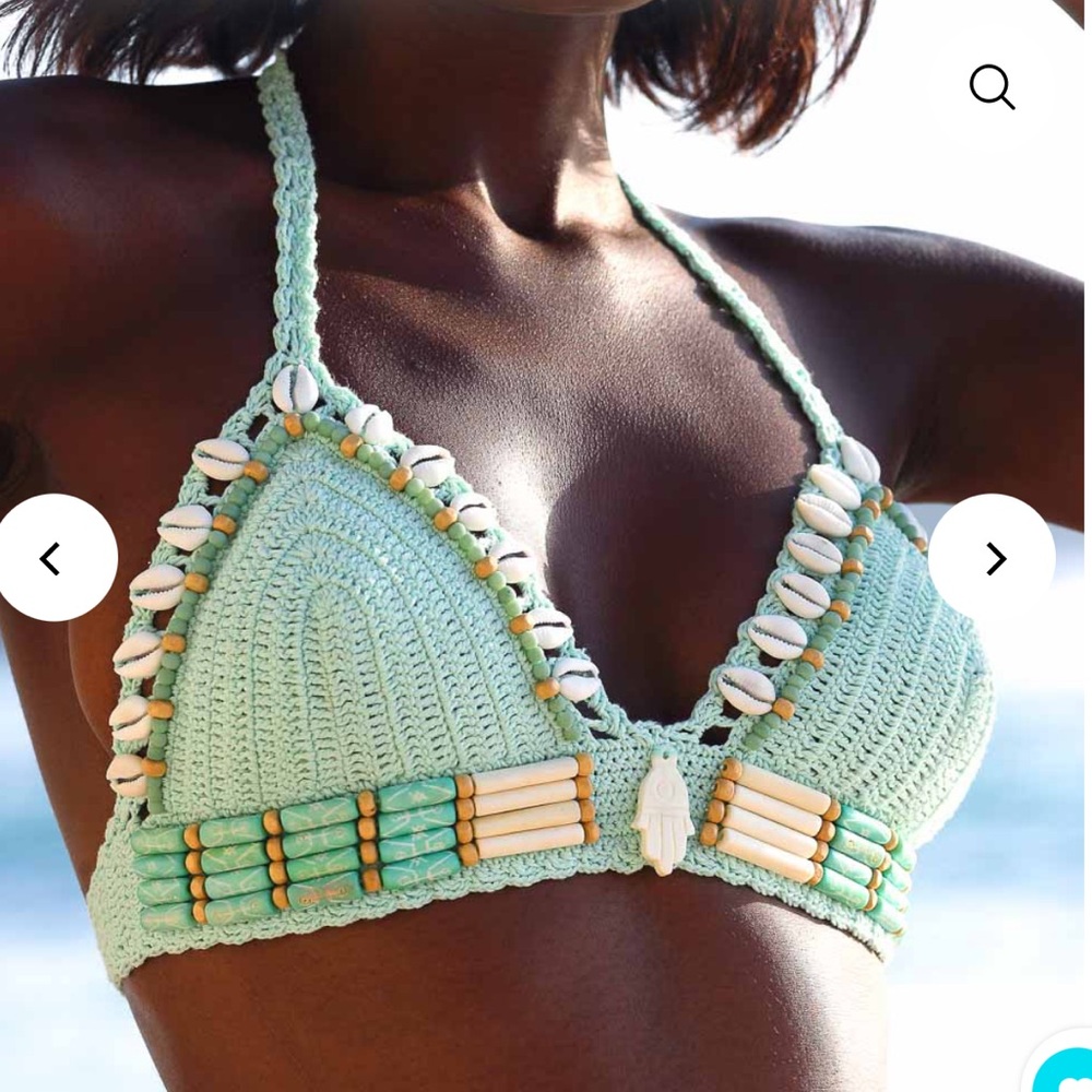 Mint Crochet Bikini Top with Shell Accents